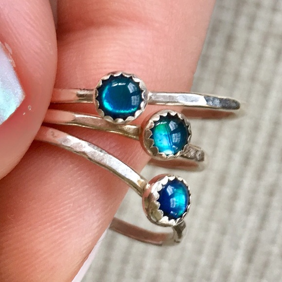 sterling silver mini blue abalone ring - Picture 3 of 6